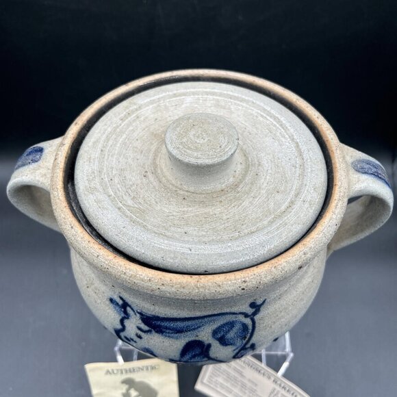 Rowe Pottery Works Cow Stoneware Salt-Glazed Crock 1965 Blue Grey, Bean Pot - Picture 5 of 11